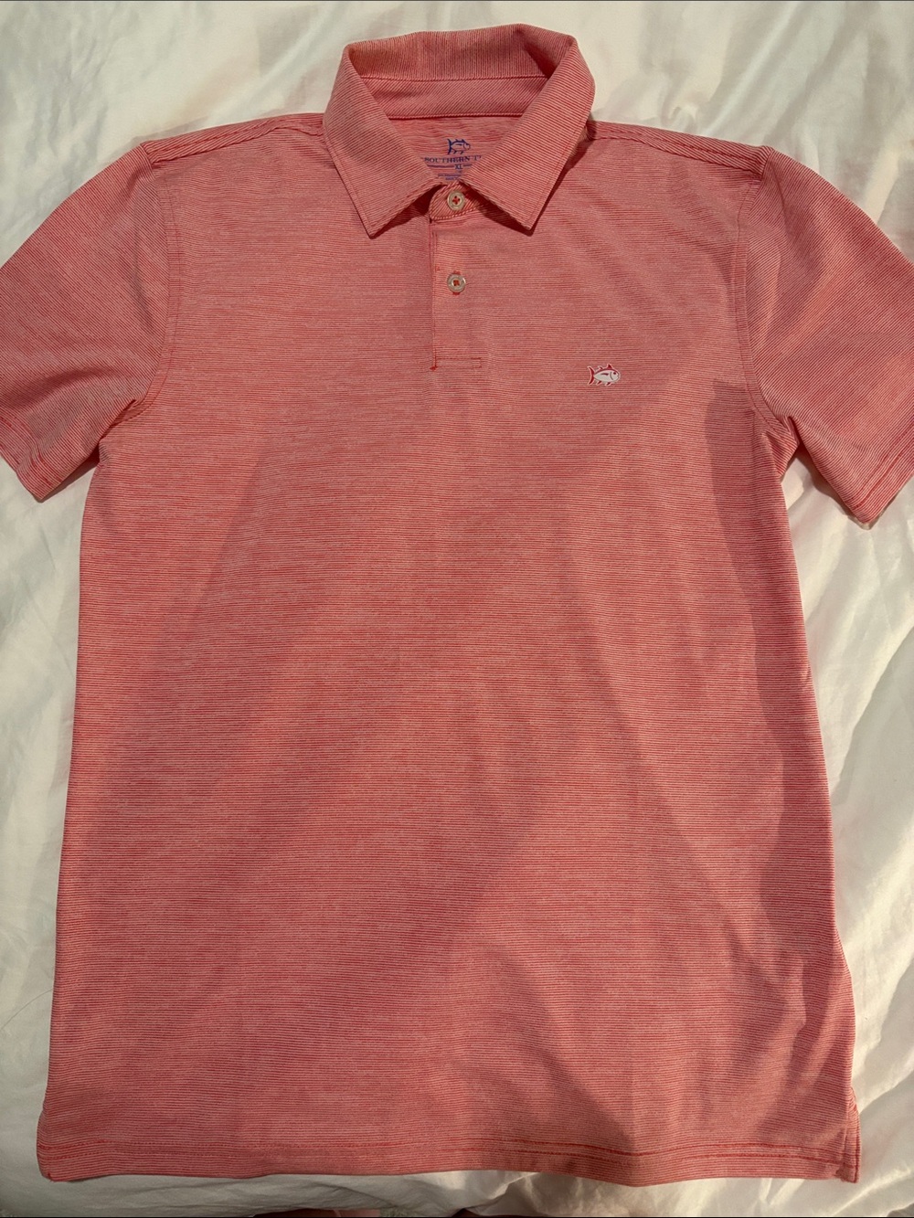 Southern Tide Performance Polo Youth Size XL (16) Coral Striped